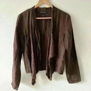 INC International Concepts M Brown 100% Linen Open Front Waterfall Jacket Boho